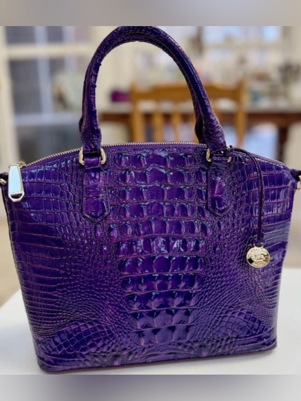 Royal Purple Brahmin medium Duxbury Croc-Embossed Satchel Handbag